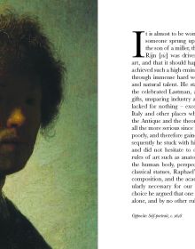 Self-portrait of Rembrandt, 'LIVES OF REMBRANDT', in white font below, by Pallas Athene.