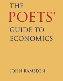 Capitalised font in blue and red font on yellow cover of 'The Poets' Guide to Economics', by Pallas Athene.