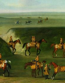 White book cover of James Seymour, featuring a painting titled 'The Match Race', with three riders on horses during race. Published by Pallas Athene.