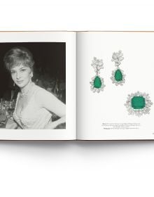 Book cover of Bulgari Treasures of Rome, featuring two halves of sapphire and emerald gemstones encrusted jewellery. Published by ACC Art Books.