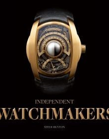 Book cover of Independent Watchmakers, with a black and gold Konstantin Chaykin Lunokhod Men's watch. Published by ACC Art Books.