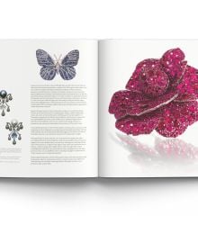 Small diamond encrusted jewelry piece with three larger gemstones, on cover of '21st-Century Jewellery Designers An Inspired Style', by ACC Art Books.