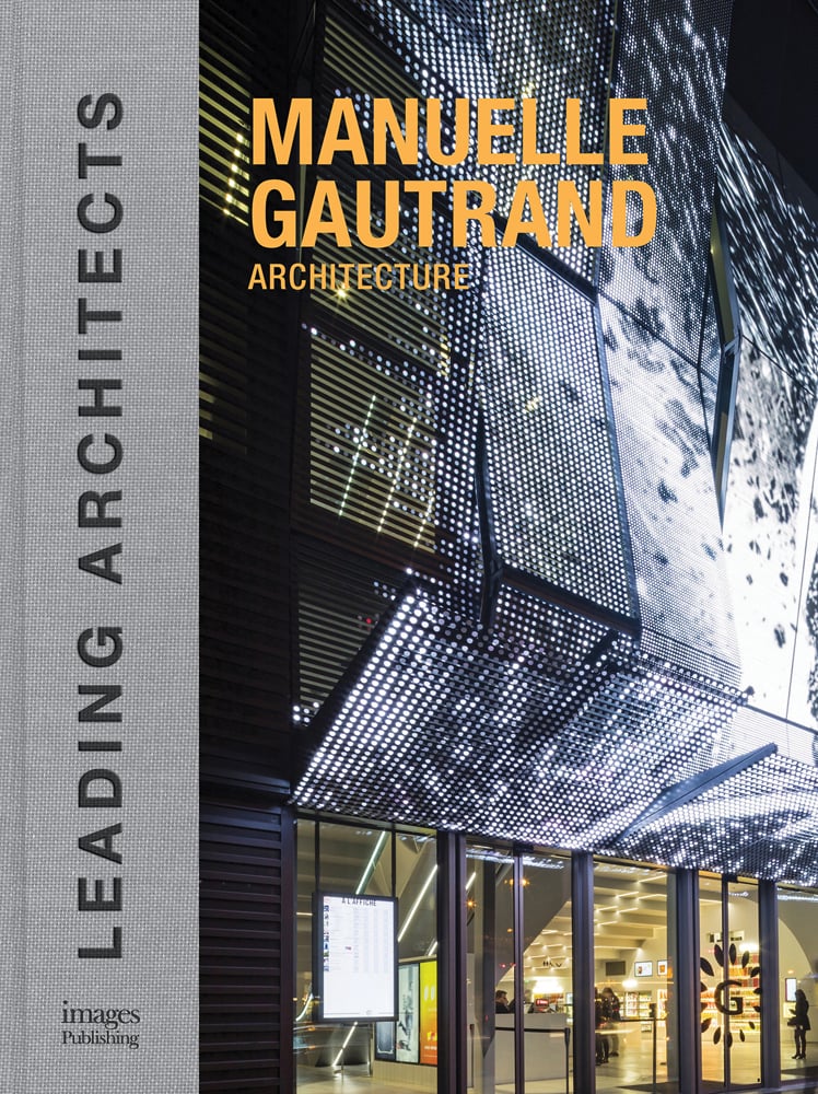 Book cover of Manuelle Gautrand Architecture: Leading Architects, featuring a high rise building with external side grills. Published by Images Publishing.