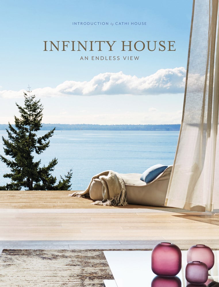 Book cover of Infinity House: An Endless View, with a relaxing view from interior with the blue sky above the sea. Published by Images Publishing.