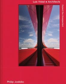 Book cover of Expect the Unexpected: luis vidal + architects, with part of the red structure of the Boston Logan International Airport Terminal E. Published by Images Publishing.