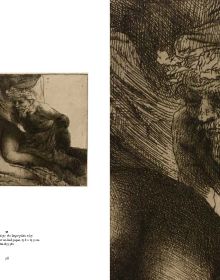 Sepia toned etching, 'Self Portrait Drawing at a Window', on cover of 'Rembrandt in Print', by Ashmolean Museum.