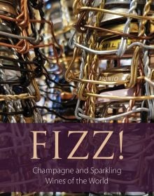 Book cover of Anthony Rose's guide Fizz! Champagne and Sparkling Wines of the World, with three piles of wire cage bottle tops. Published by Academie du Vin Library.