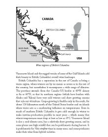 Book cover of Rod Phillips's guide, The Wines of Canada, with vineyards on the coast, mountains behind. Published by Academie du Vin Library.