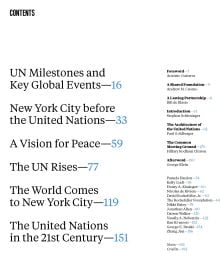 Sky blue cover with A Home to the World The United Nations and New York City in black font in centre