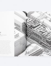 Book cover of Ali Rahim's Future Offices, with a large industrial building lit up at night. Published by ORO Editions.