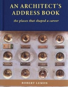 Book cover of An Architect's Address Book, featuring a wall of sixteen doorbells with name plates below. Published by ORO Editions.