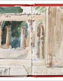 Book cover of In Italy: Sketches & Drawings, featuring a watercolour painting of building with columns. Published by ORO Editions.