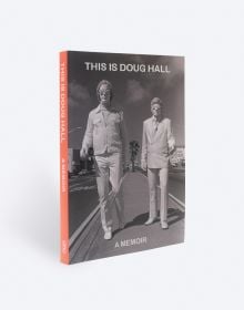 Book cover of This Is Doug Hall: A Memoir, with two male figures in suits painted all white. Published by ORO Editions.