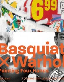 Andy Warhol and Jean-Michel Basquait wearing boxing gloves, on cover of 'Basquiat x Warhol', by Editions Gallimard.