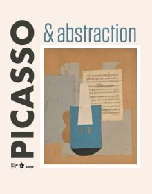 Book cover of Picasso & Abstraction, with a paper collage, with a violin and a sheet of music. Published by Lannoo Publishers.