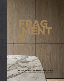 Book cover of Fragments, Guillaume Terver, with a corner of marble table, and wooden panelled wall behind. Published by Beta-Plus.