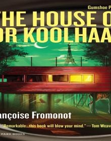 Book cover of The House of Doctor Koolhaas, with a building on stilts, and giraffe standing next to i; Eifel Tower behind. Published by Park Books.