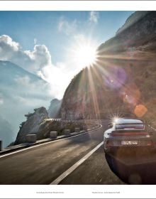 Book cover of Stefan Bogner's Porsche Curves: On the Roads of the World, with a VW transporter with caterpillar tracks and a Porsche Cayenne. Published by Delius Klasing Verlag GmbH.