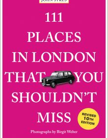 Book cover of 111 Places in London That You Shouldn't Miss, with a black London taxi. Published by Emons Verlag.