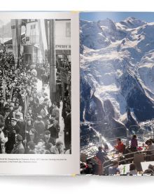 Book cover of The Stylish Life: Skiing, with a group of fashion models in vintage ski wear standing on snow. Published by teNeues Books.