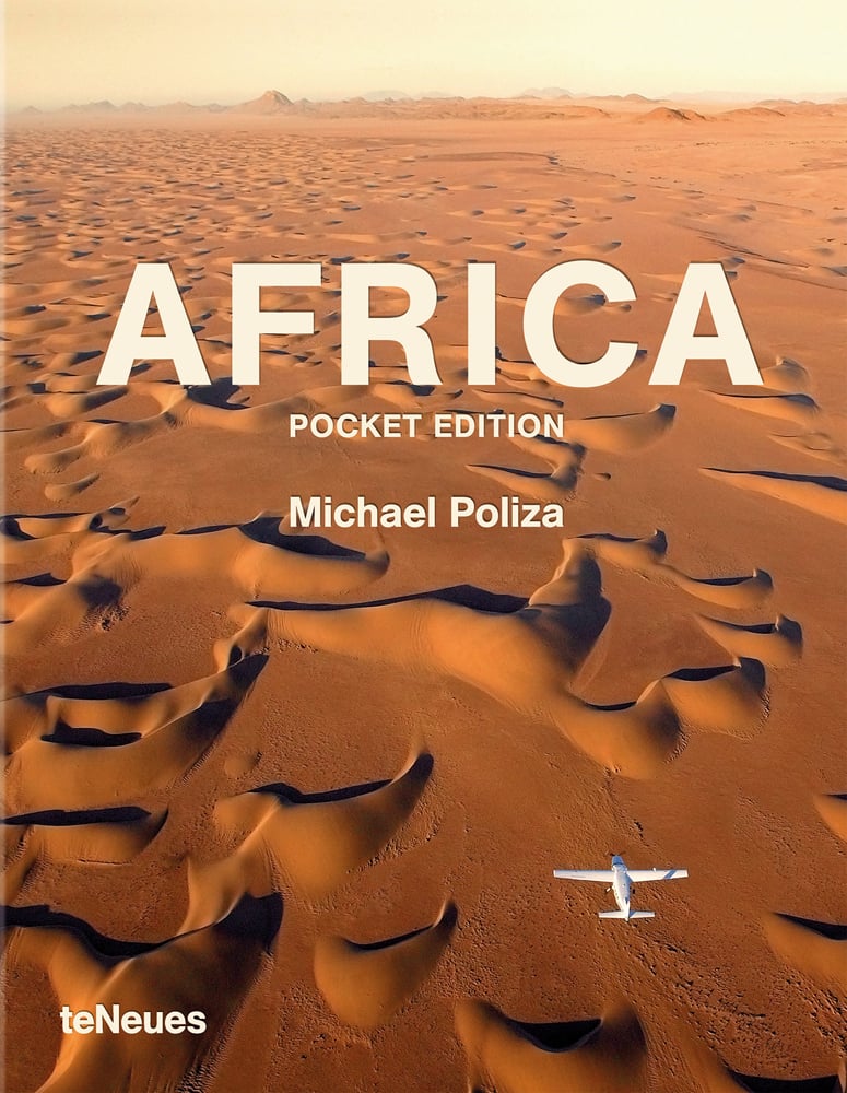 Book cover of Africa: Pocket Edition, with an aerial shot of glider flying over African desert. Published by teNeues Books.