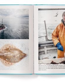 Four fish species to blue cover, 'CAPTAIN'S DINNER', in bronze font to centre of cover, by teNeues Books.