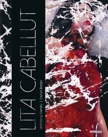 Book cover of Lita Cabellut, Unfolding Density, with a painting of female in red dress, lying on bed. Published by teNeues Books.