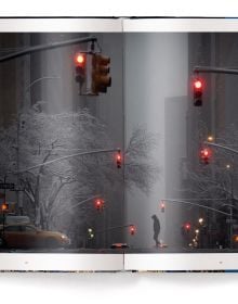 Book cover of BIG NEW YORK: The Most Iconic Photos, with the evening city skyline behind a large stencil of title. Published by teNeues Books.