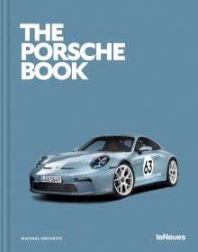 Book cover of Michael Köckritz's The Porsche Book, with a light blue Porsche 911 S-T 2024. Published by teNeues Books.