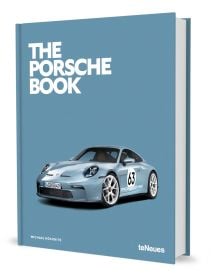 Book cover of Michael Köckritz's The Porsche Book, with a light blue Porsche 911 S-T 2024. Published by teNeues Books.
