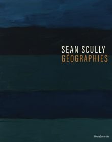 Book cover of Sean Scully: Géographies, with a dark blue landscape. Published by Silvana.