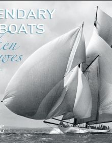 Book cover of Legendary Sailboats, with a large yacht with billowing sails, on the sea. Published by White Star.