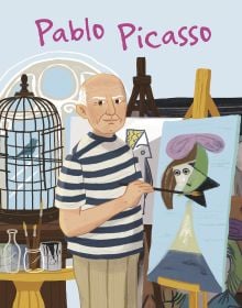 Book cover of Pablo Picasso', from the 'Genius' series, with the artist painting an abstract portrait on canvas. Published by White Star,