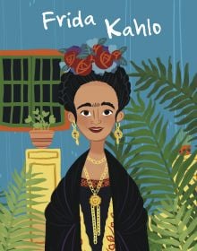 Book cover of Frida Kahlo from the Genius series, with the Mexican painter in black robe and gold jewellery. Published by White Star.