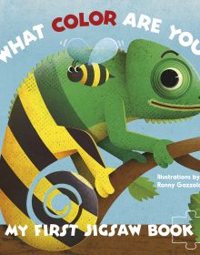 Book cover of My First Jigsaw Book: What Color Are You?, with a curly-tailed lizard on tree branch. Published by White Star.