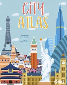 Book cover of City Atlas, with Statue of Liberty, Eiffel Tower, and Elizabeth Tower. Published by White Star.