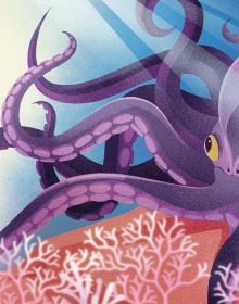 Book cover of The Great Book of the Fantastic Creatures of Atlantis, with a large purple octopus and green dragon with pink fins swimming under the sea. Published by White Star.