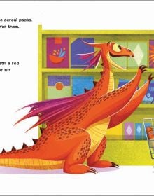 Book cover of How to Teach your Dragon to Wait, with an orange dragon being pushed in supermarket trolley by young girl. Published by White Star.