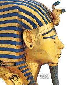 Book cover of Tutankhamun, with a close-up of the eyes of the golden statue of the Egyptian Pharaoh; Falcon Pectoral below. Published by White Star.