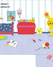 Book cover of Bye Bye Diaper, Slide and Discover!, with a bunny rabbit wearing a nappy, holding a toy. Published by White Star.