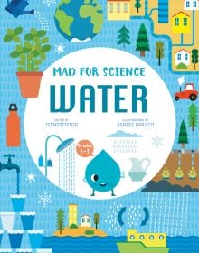 Book cover of Water, Mad for Science, with a shower head with water running and ship sailing on sea. Published by White Star.