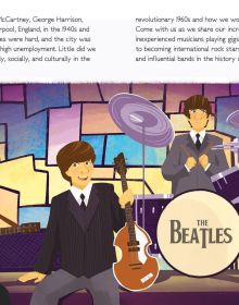 Book cover of The Beatles, Genius, with Ringo, George, Paul and John, playing on stage. Published by White Star.