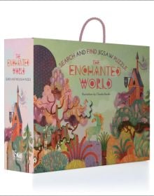 Activity box The Enchanted World: Search and Find Jigsaw Puzzle, with a colourful forest with a castle. Published by White Star.