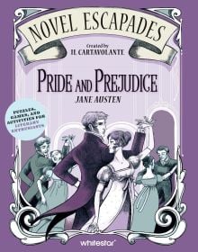 Book cover of Il Cartavolante's Pride And Prejudice: Puzzles, Games, and Activities for Avid Readers, with Elizabeth Bennet dancing with a male. Published by White Star.