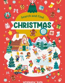 Book cover of Search and Find Christmas, with children playing in the snow. Published by White Star.