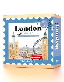 Activity box of London City Fun: Build your mini-city and play!, with the London Eye, Elizabeth Tower, and Westminster Cathedral. Published by White Star.