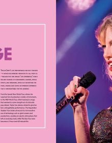 Book cover of Taylor Swift: A Book for Swifties, with the singer performing on stage in a sparkly outfit. Published by White Star.