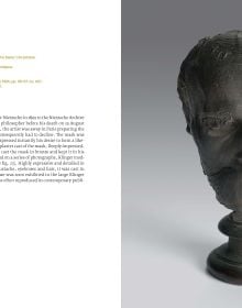 Book cover of Friedrich Nietzsche and the Artists of the New Weimar, featuring a bronze head of the German philosopher with a large moustache. Published by 5 Continents Editions.