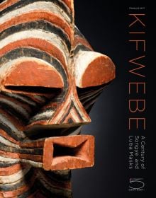 Book cover of Kifwebe, A Century of Songye and Luba Masks, featuring a terracotta, black, white striped mask with prominent features. Published by 5 Continents Editions.