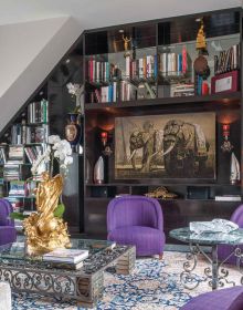 Book cover of Paris Living, featuring an interior living room with wooden box shelving.